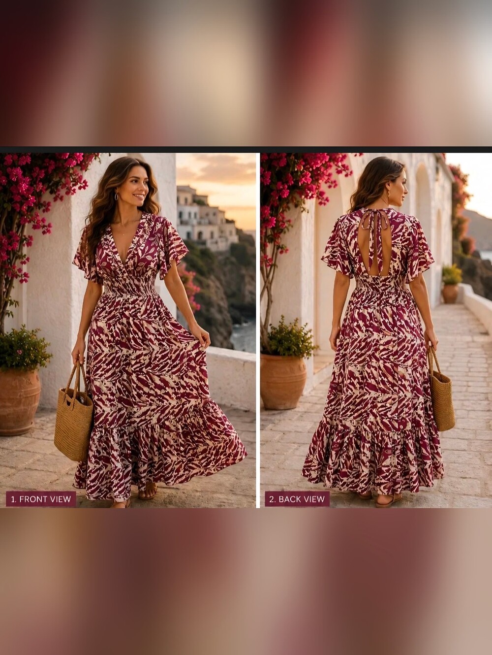 Wildflower Maxi Dress Burgundy & Cream